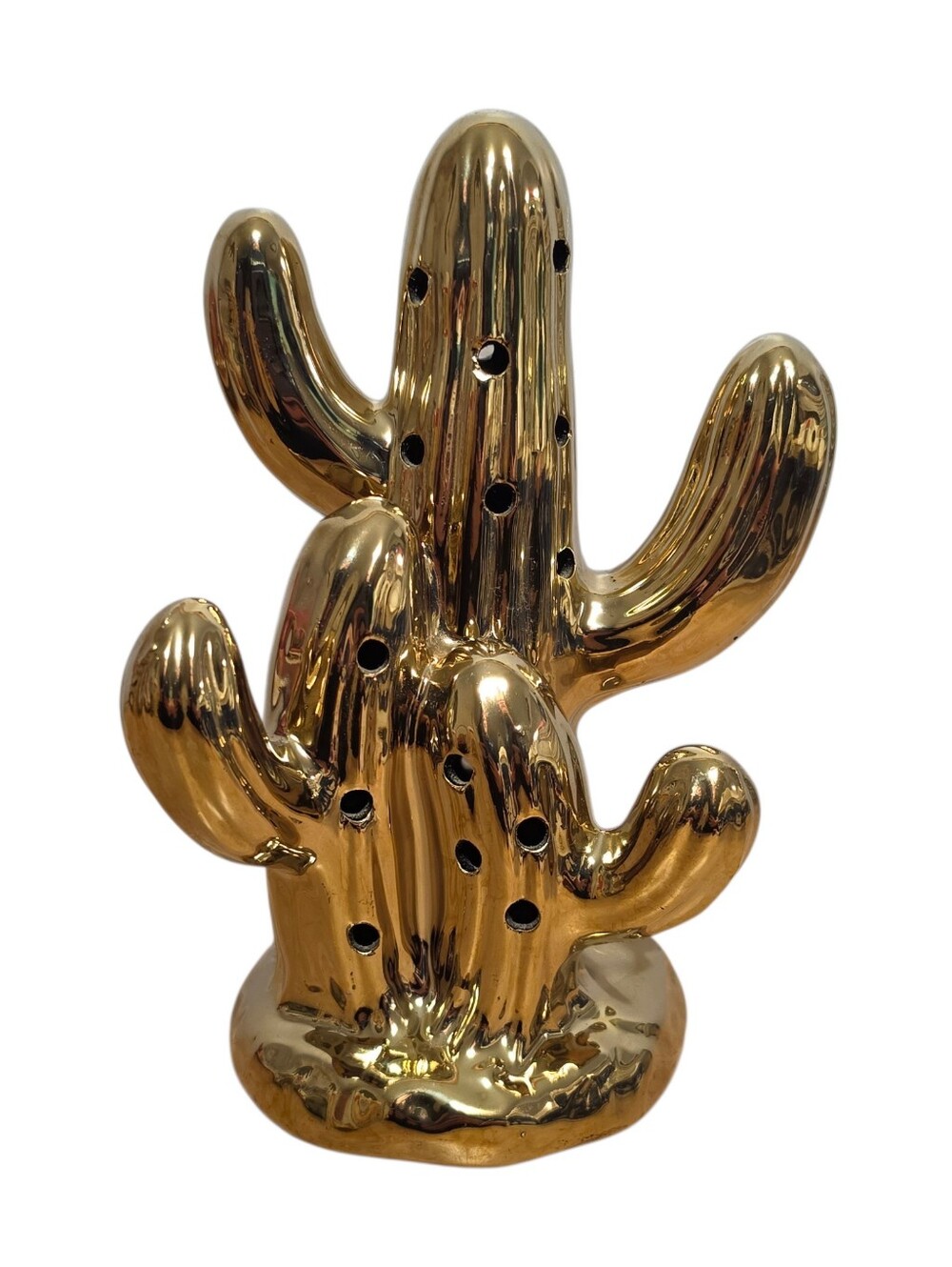 Ceramic Metallic Gold 7" Cactus Potpourri Holder Table Decor